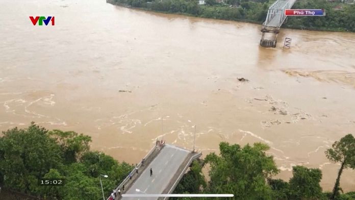 Steel bridge collapses in Vietnam after Typhoon Yagi; 3 rescued