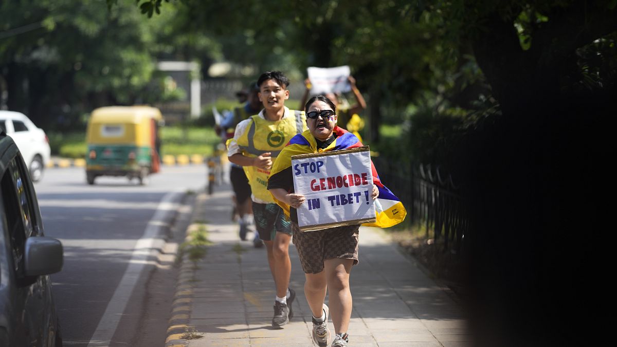 Tibetans protest outside China’s embassy in India