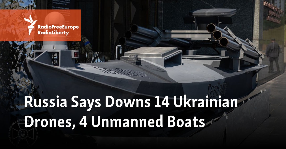 Russia Says 14 Ukrainian Drones, 4 Unmanned Boats Destroyed