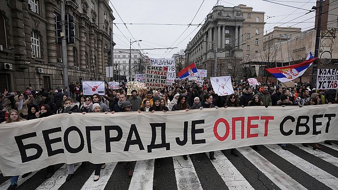 Serbian students gather in Belgrade in another protest over deadly train station awning collapse