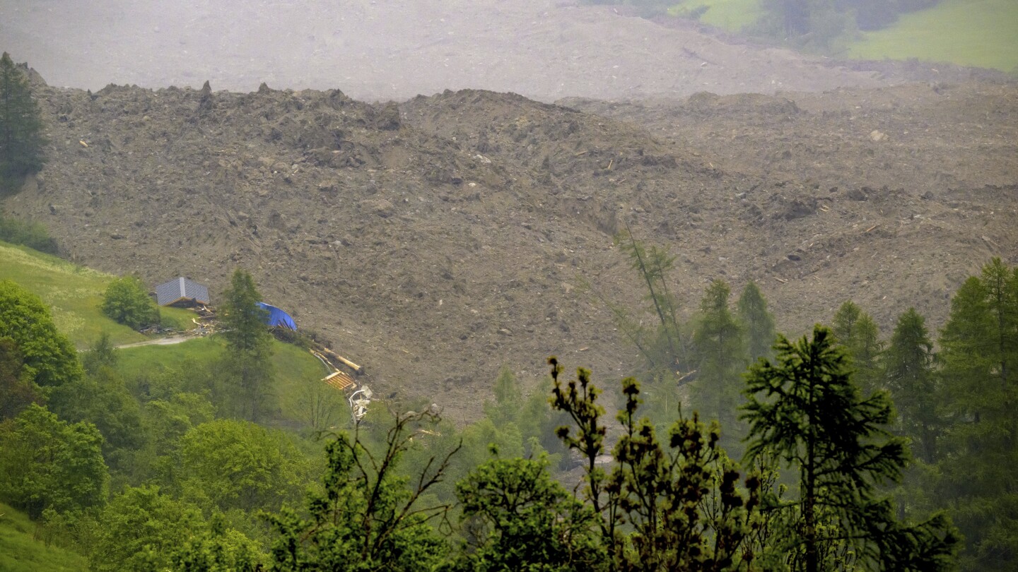 A Swiss glacier collapses and largely destroys an Alpine village