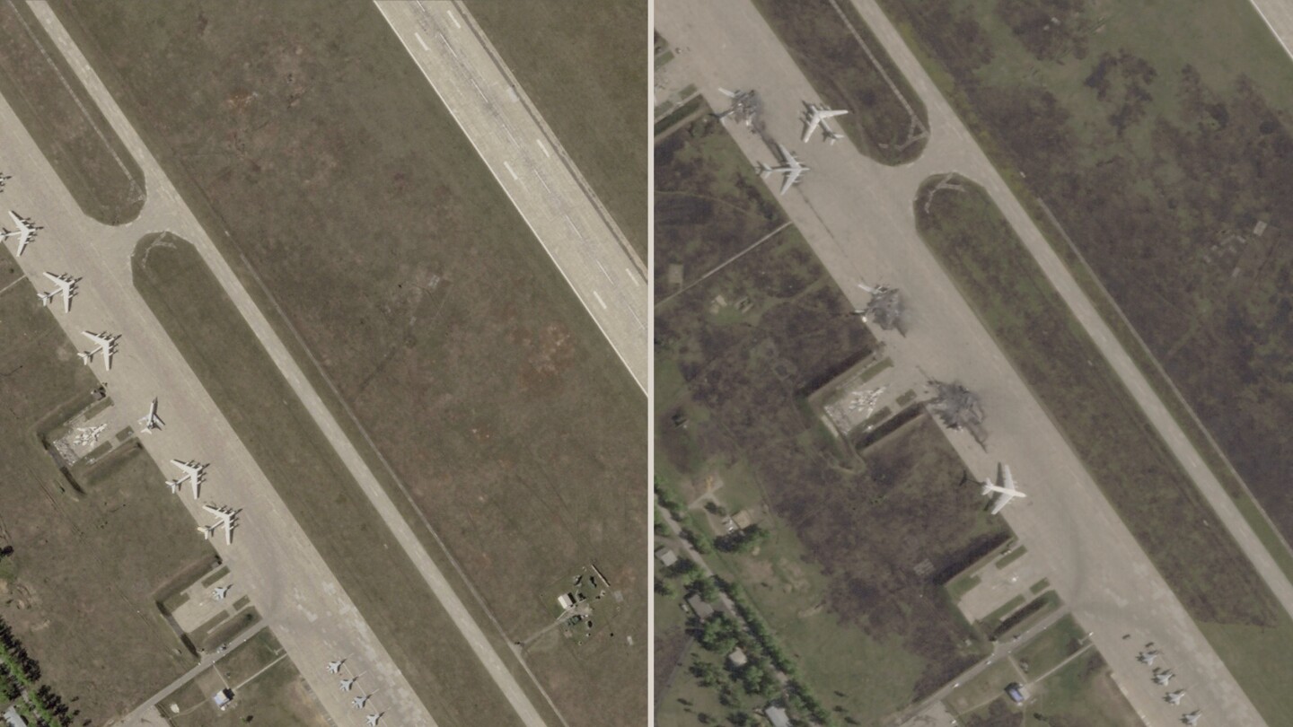 Satellite images show destroyed Russian bombers at air base that Ukraine said it hit