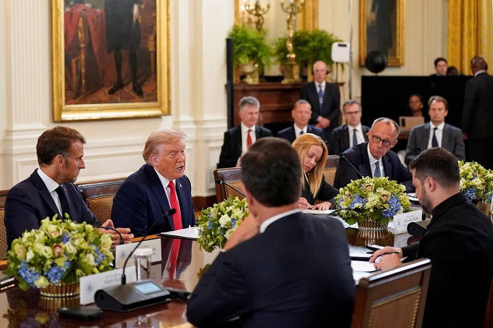 Zelenskyy arrived at the White House with EU allies for the second Oval Office meeting to seek security guarantees.