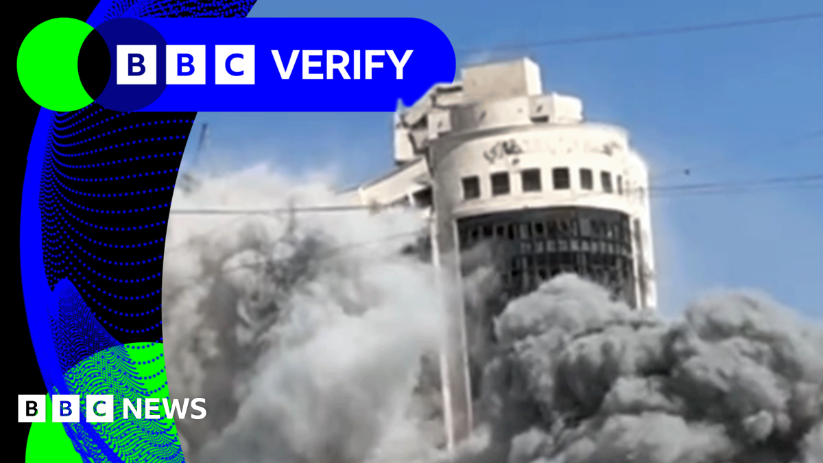 BBC Verify Live: Video shows destruction of fourth Gaza tower block in as many days