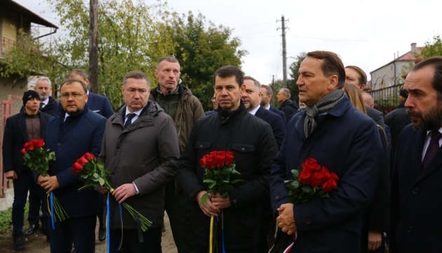 Sikorski visits site of Russian strike in Lviv region