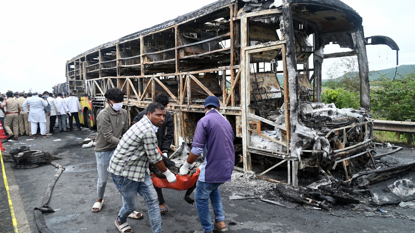 Bus fire kills at least 25 in southern India’s Andhra Pradesh state