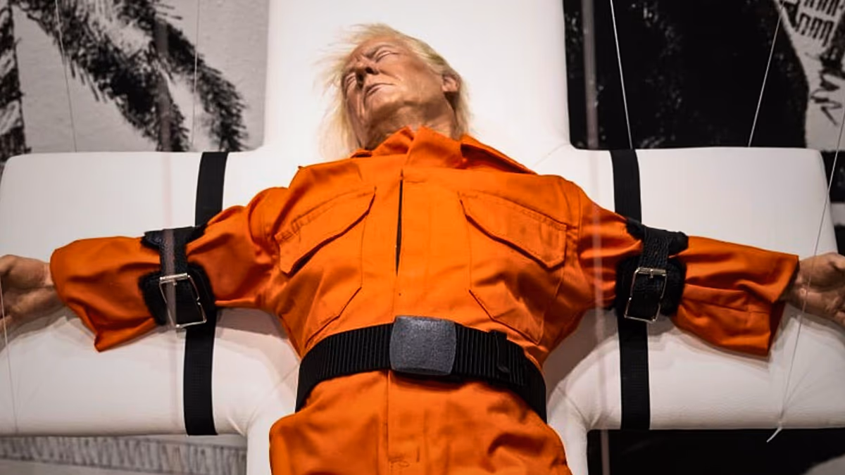 ‘Saint or Sinner’? British artist Mason Storm crucifies Donald Trump in sculpture on show in Basel