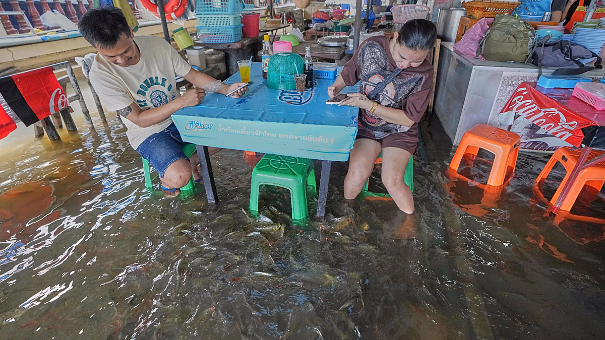 Video. Flood turns Thai restaurant into unusual attraction