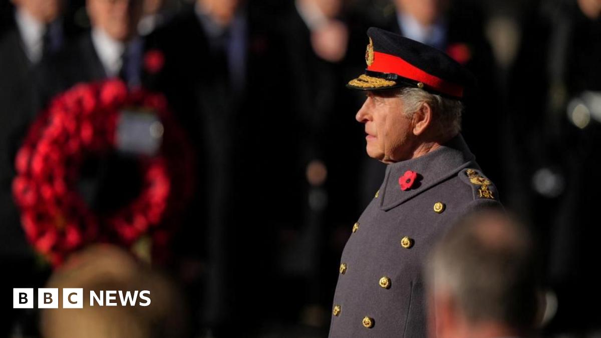 Remembrance Sunday: King leads two-minute silence at Cenotaph – live updates