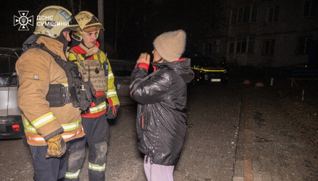 Russian drone hits high-rise apartment building in Sumy