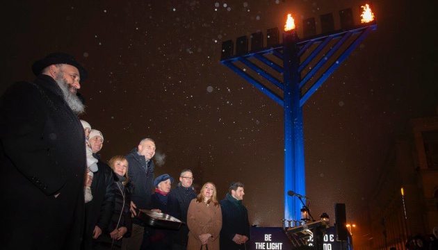 Hanukkah menorah lit on Kyiv’s Independence Square