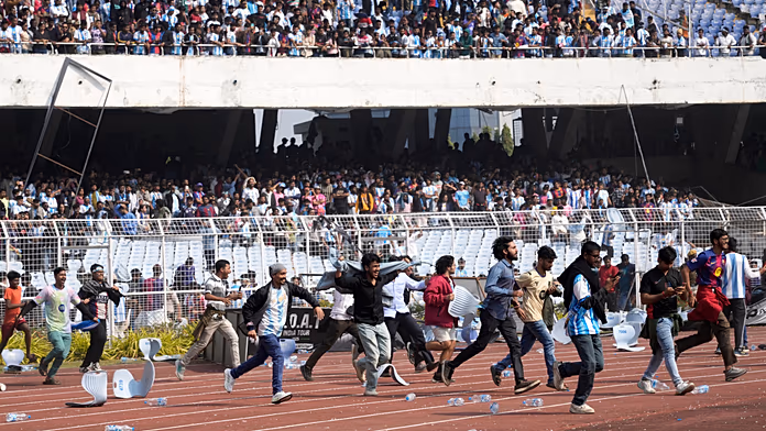 Angry fans throw chairs, invade pitch as Messi GOAT Tour starts in India