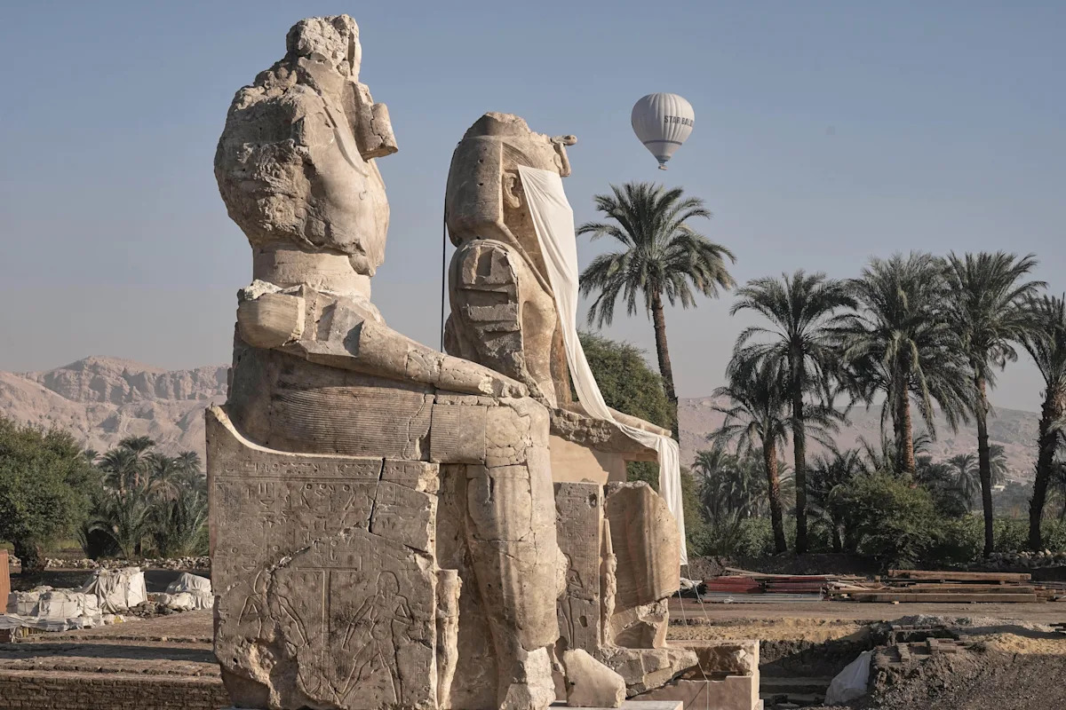Egypt reveals restored colossal statues of pharaoh in Luxor