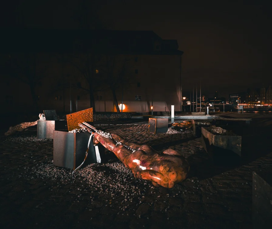 Pregnant woman sculptures destroyed at Ukrainian war exhibition in Copenhagen