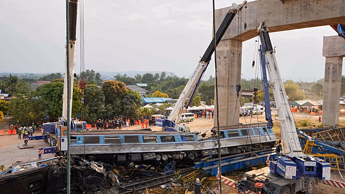 Crane falls on train in Thailand, killing at least 30 and injuring dozens more