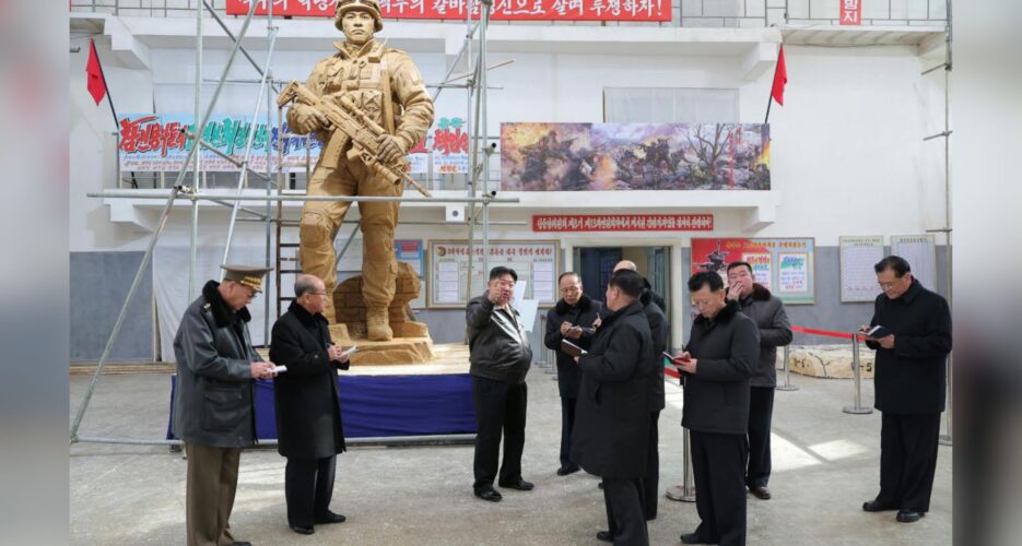 Kim Jong Un inspects memorial sculptures for North Korean soldiers killed fighting for Russia