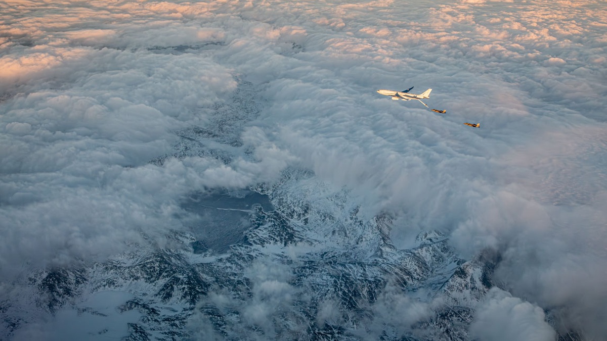 Two Danish F-35 fighter jets and French tanker aircraft conduct drills in southeast Greenland