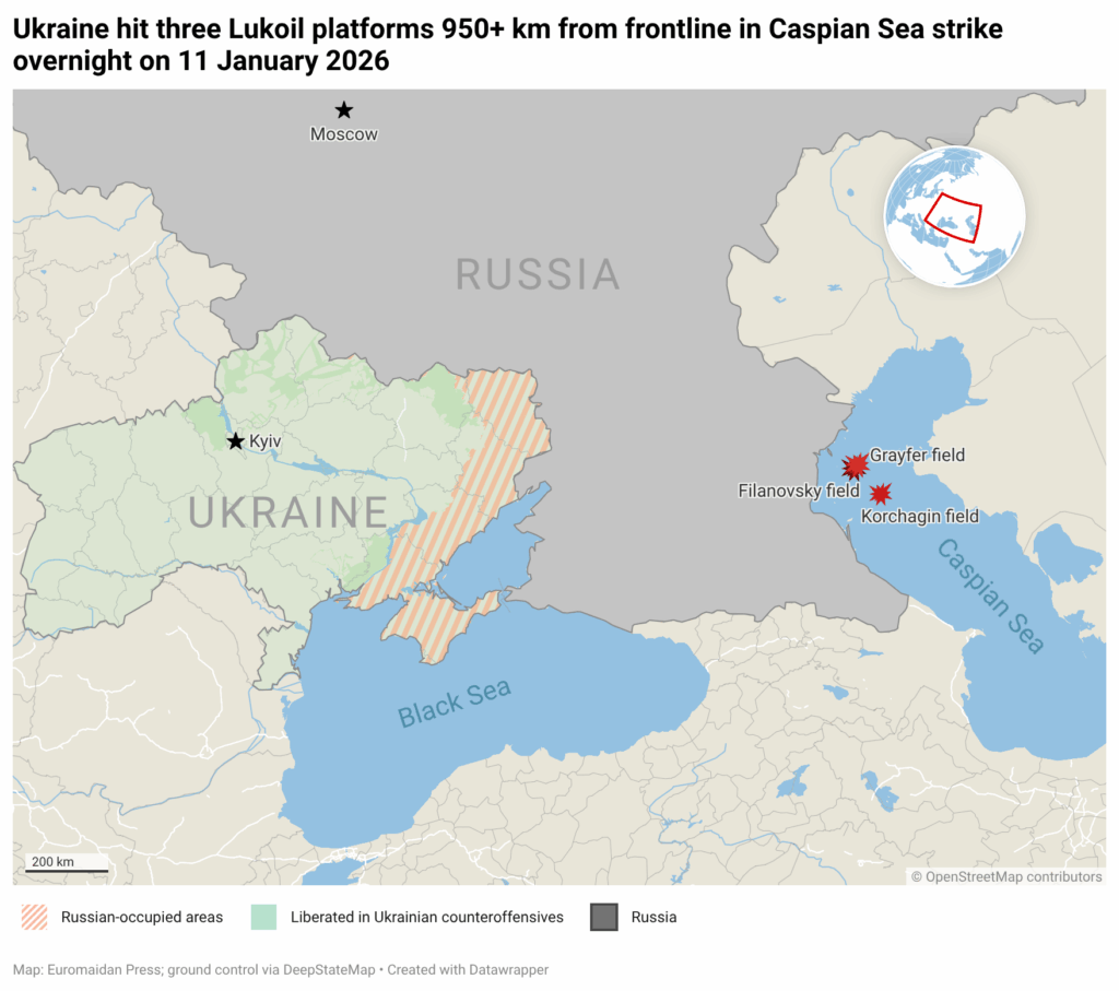 Ukraine hits Russian oil platforms again — this time three at once, all 950+km from frontline in Caspian Sea (VIDEO, MAP)