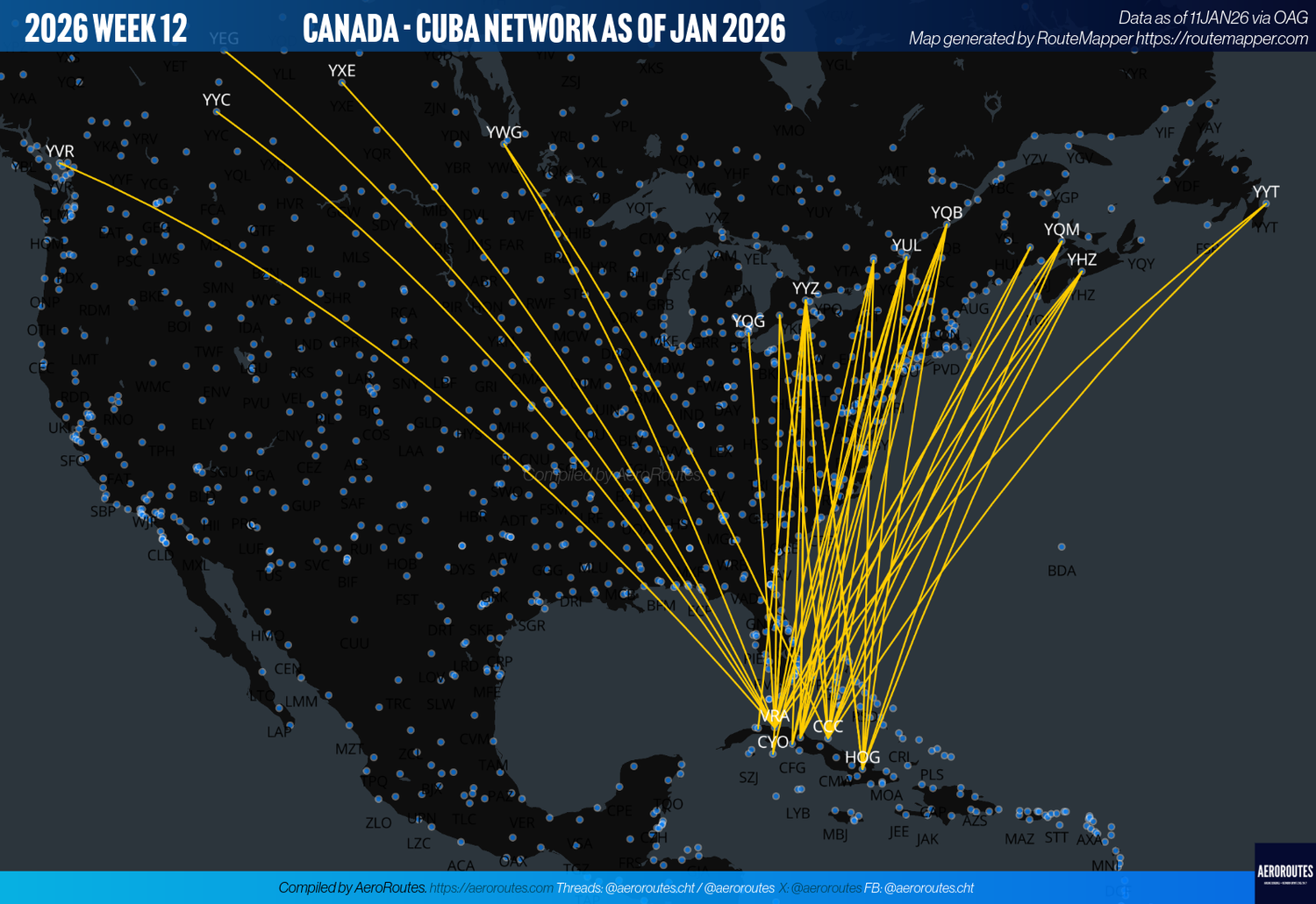 Canadian Carriers 2026 Week 12 Cuba Operations as of 11JAN26 — AeroRoutes