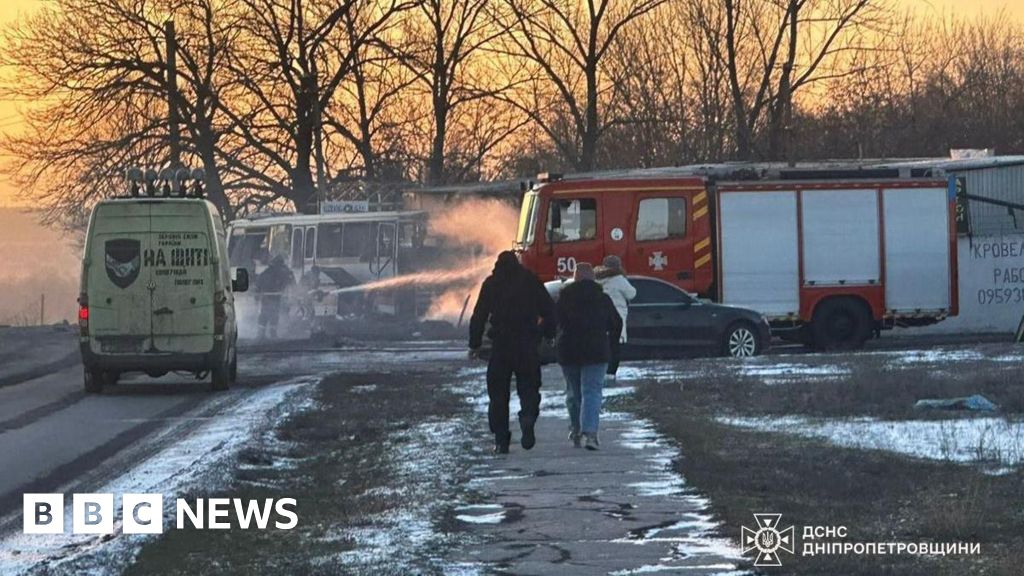 Twelve killed by Russian strike near bus in Ukraine, official says – BBC