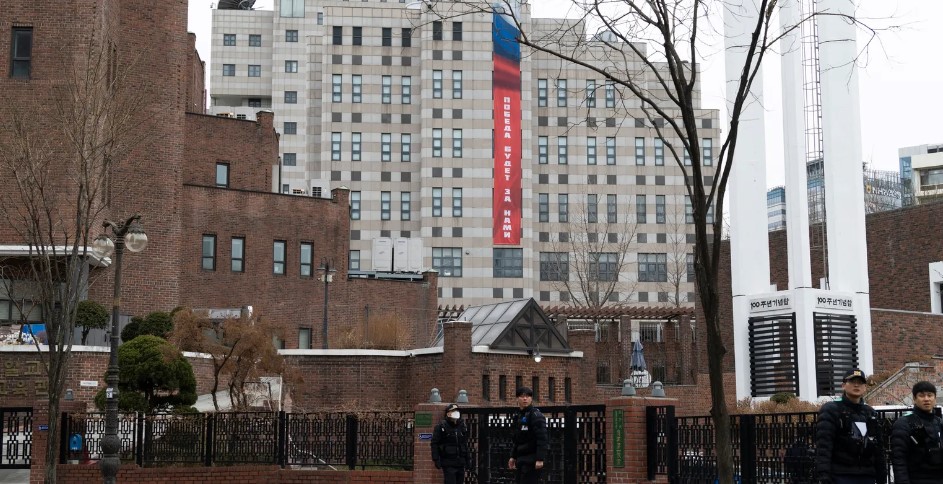 Russia removes giant “victory will be ours” propaganda banner from Seoul embassy after South Korean backlash