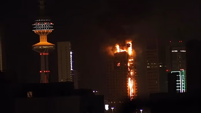 Kuwait City tower on fire as Iranian air strikes continue across Gulf countries