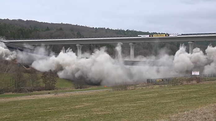 Watch: Germany demolishes sections of major highway bridge in controlled blast