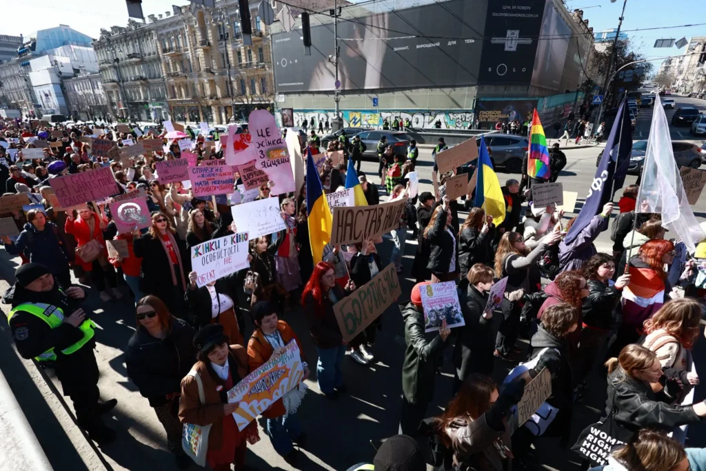3,000 women march in wartime Kyiv demanding rights the state is quietly rewriting