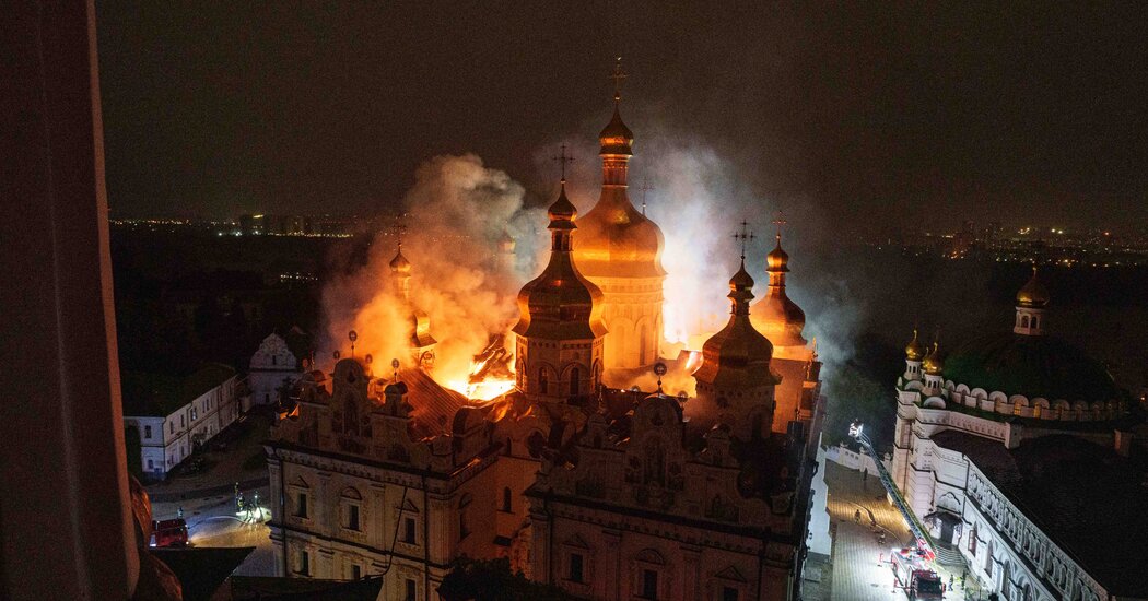After Russia Attacks Kyiv With Missiles and Drones, Historic Orthodox Cathedral Burns