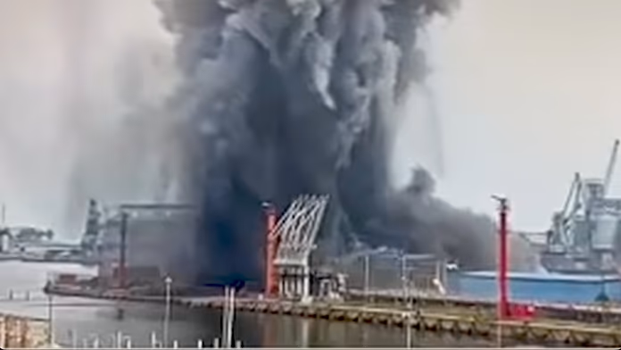 Moment sea drone explodes in Romania's Constanta port